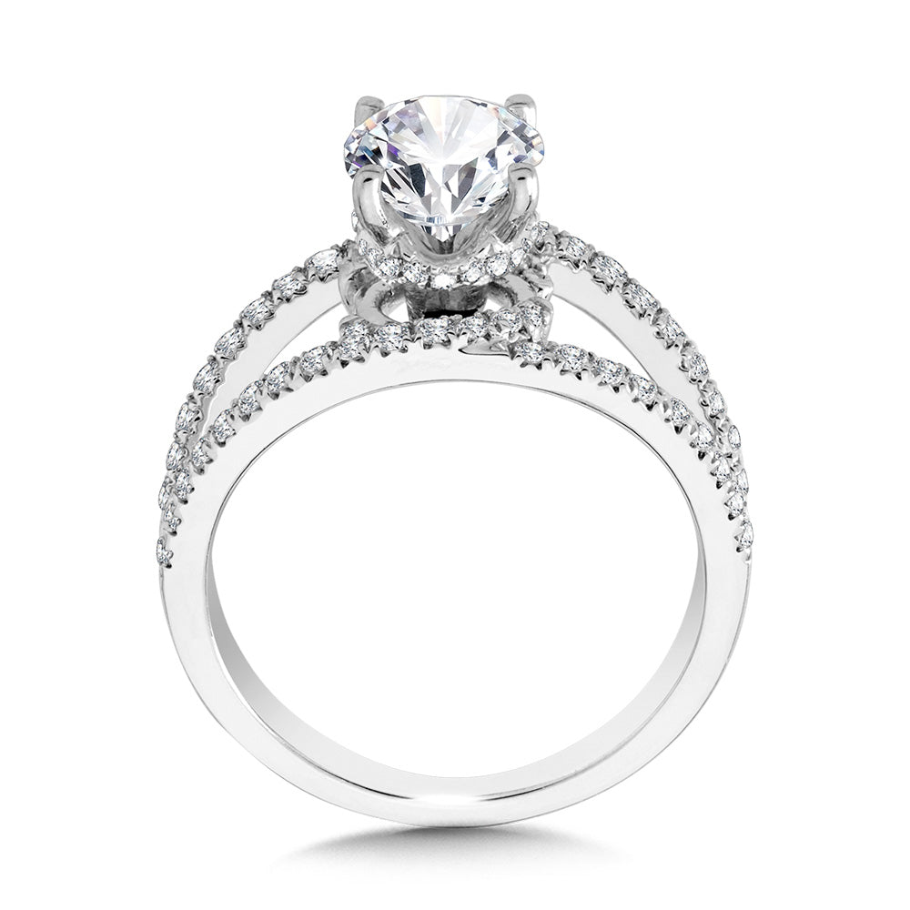 Milgrain-Beaded Split Shank & Hidden Accents Diamond Engagement Ring — R2290W-SR