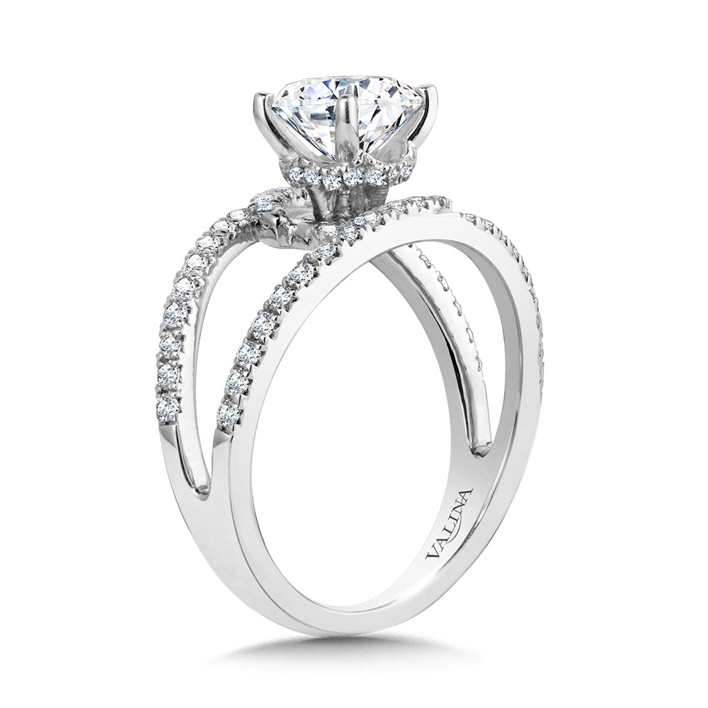 Milgrain-Beaded Split Shank & Hidden Accents Diamond Engagement Ring — R2290W-SR