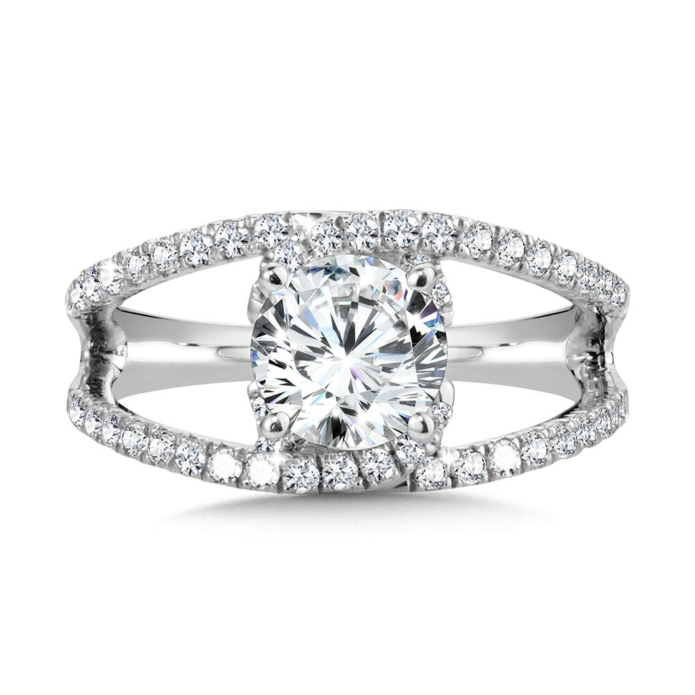 Milgrain-Beaded Split Shank & Hidden Accents Diamond Engagement Ring — R2290W-SR