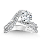 Asymmetrical Six-Prong Bypass & Split Shank Hidden Halo Diamond Engagement Ring — R2291W-SR
