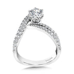 Asymmetrical Six-Prong Bypass & Split Shank Hidden Halo Diamond Engagement Ring — R2291W-SR