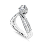 Asymmetrical Six-Prong Bypass & Split Shank Hidden Halo Diamond Engagement Ring — R2291W-SR