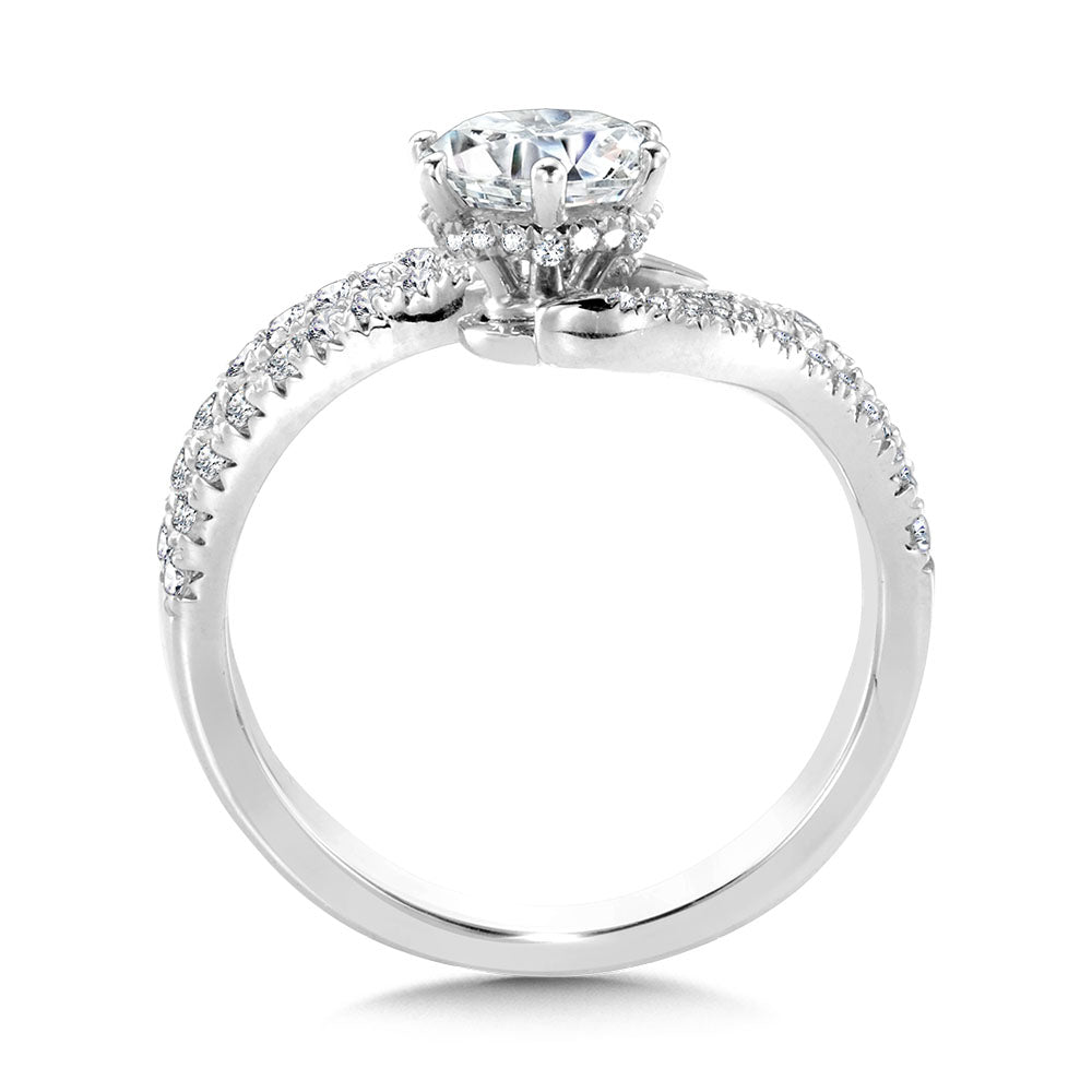 Asymmetrical Six-Prong Bypass & Split Shank Hidden Halo Diamond Engagement Ring — R2291W-SR