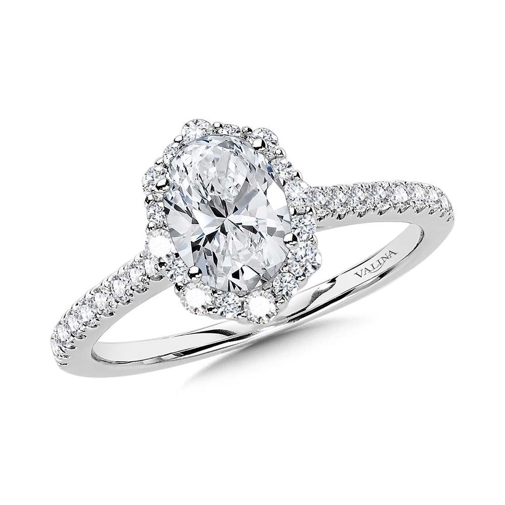 Oval-Cut Straight Blooming Halo Diamond Engagement Ring — R2292W-SR
