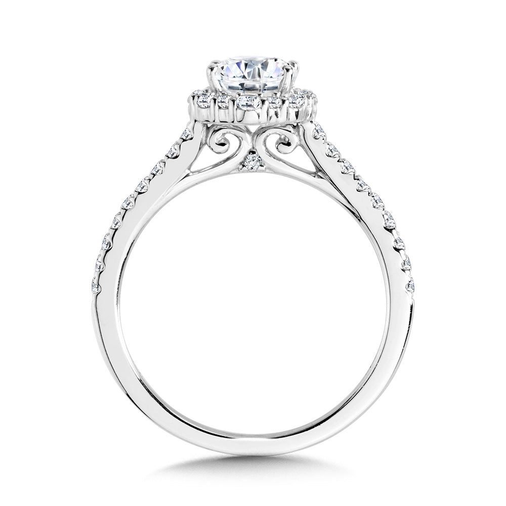 Oval-Cut Straight Blooming Halo Diamond Engagement Ring — R2292W-SR