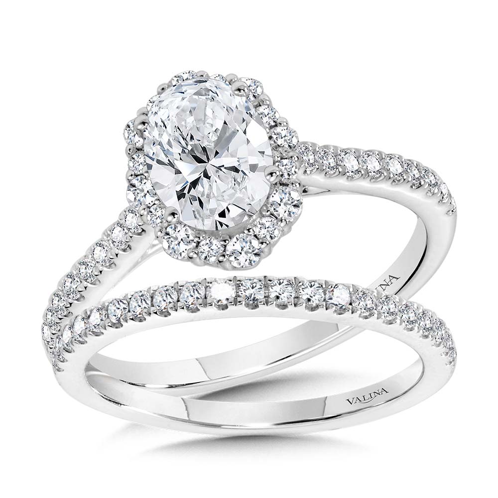 Oval-Cut Straight Blooming Halo Diamond Engagement Ring — R2292W-SR