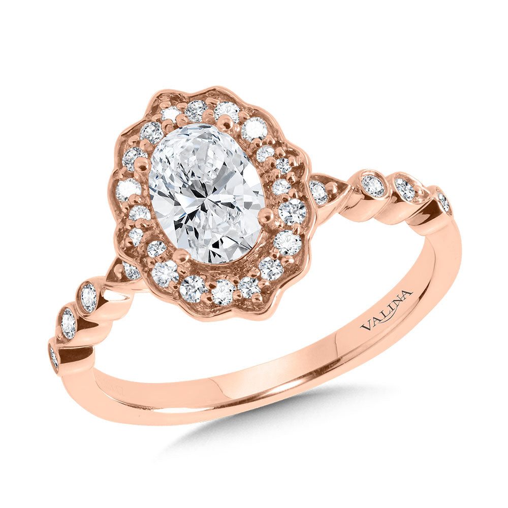 Oval-Cut Bezel-Set Stackable Shank & Fancy Diamond Halo Engagement Ring — R2293P-SR