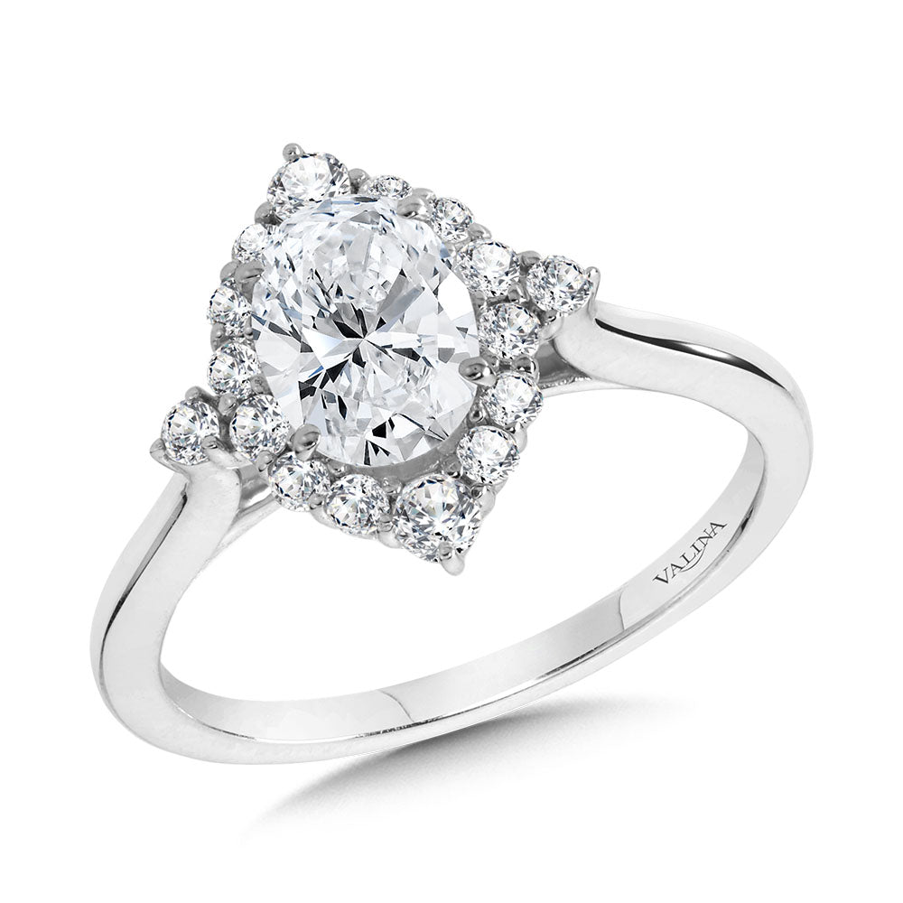 Four-Pointed Oval-Cut Diamond Halo Engagement Ring — R2294W-SR