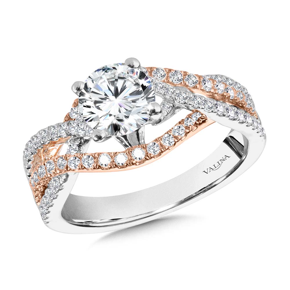Two-Tone Crisscross & Split Shank Diamond Engagement Ring — R2295WP-SR