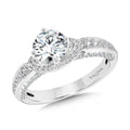 Milgrain-Beaded & Chevron-Shaped Cape Engagement Ring w/ Diamond Arch Undergallery — R2296W-SR