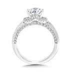 Milgrain-Beaded & Chevron-Shaped Cape Engagement Ring w/ Diamond Arch Undergallery — R2296W-SR