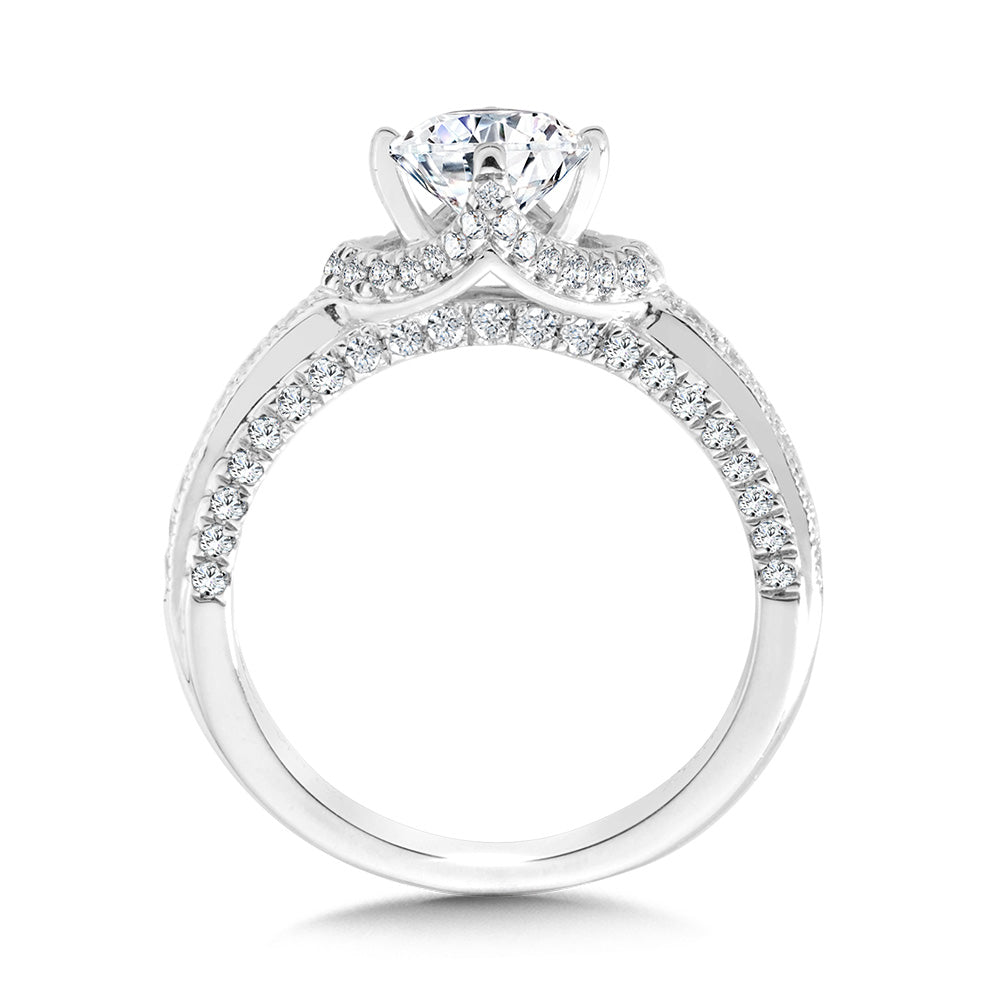 Milgrain-Beaded & Chevron-Shaped Cape Engagement Ring w/ Diamond Arch Undergallery — R2296W-SR