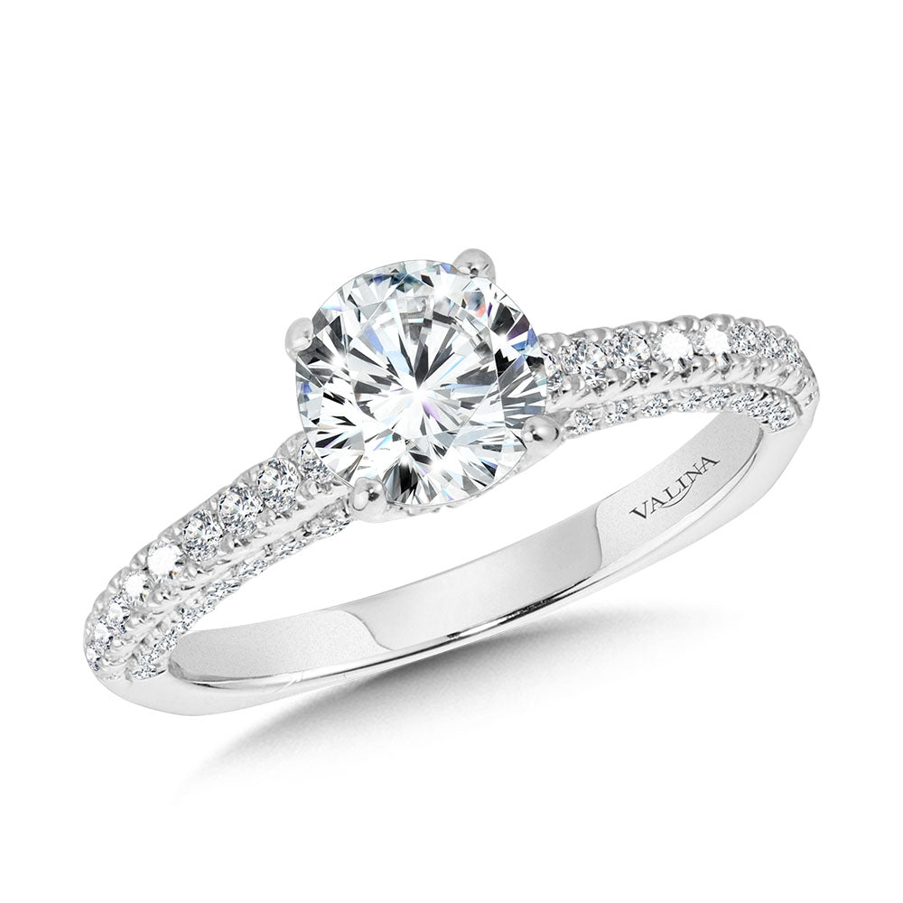 Straight Hidden Halo Engagement Ring w/ Diamond Arch Undergallery — R2303W
