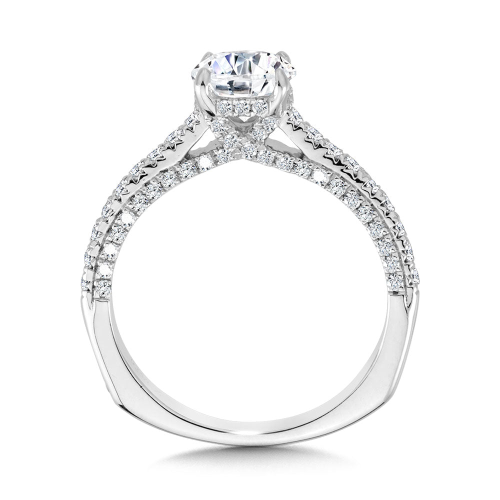 Straight Hidden Halo Engagement Ring w/ Diamond Arch Undergallery — R2303W