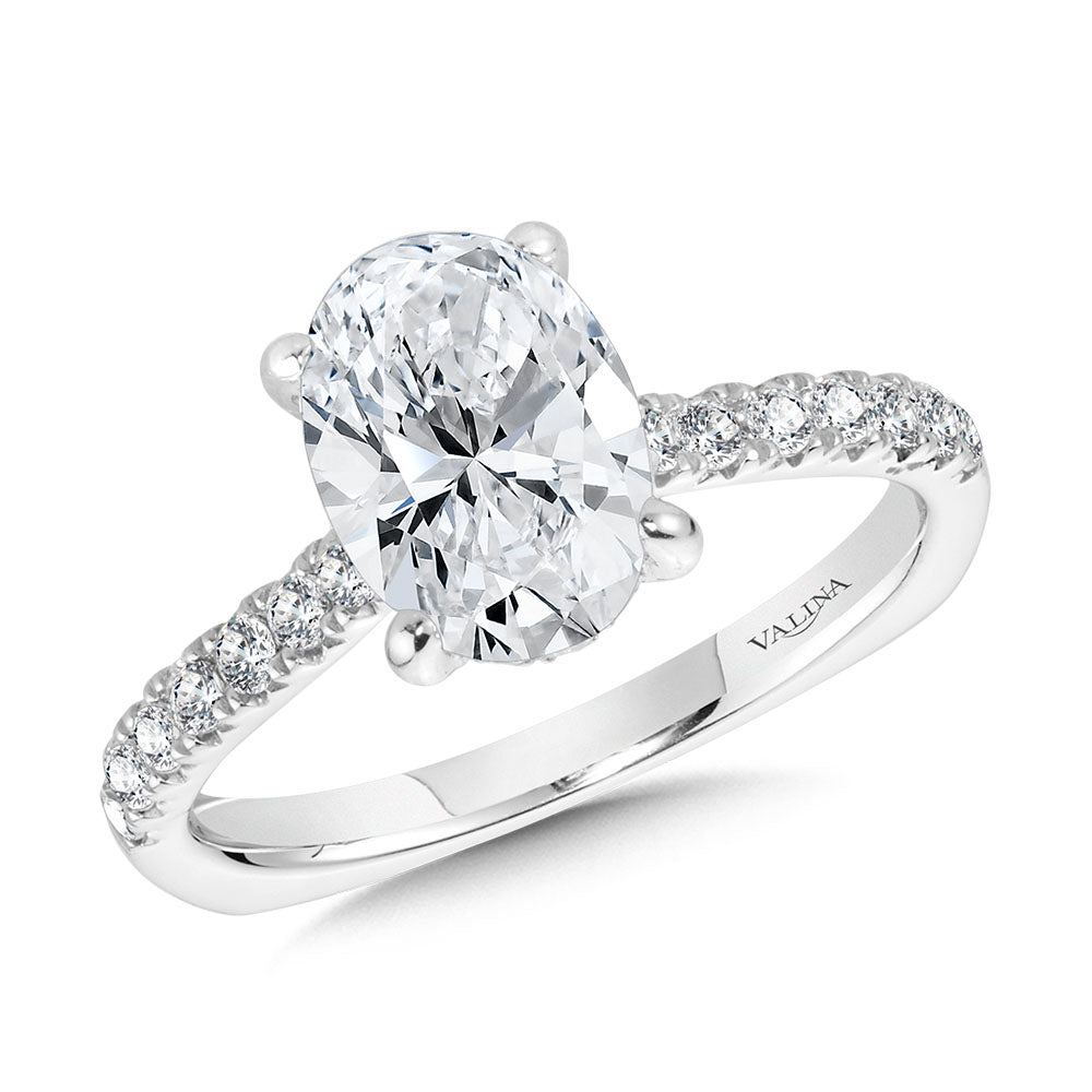 Oval-Cut Straight Hidden Halo Diamond Engagement Ring — R2305W