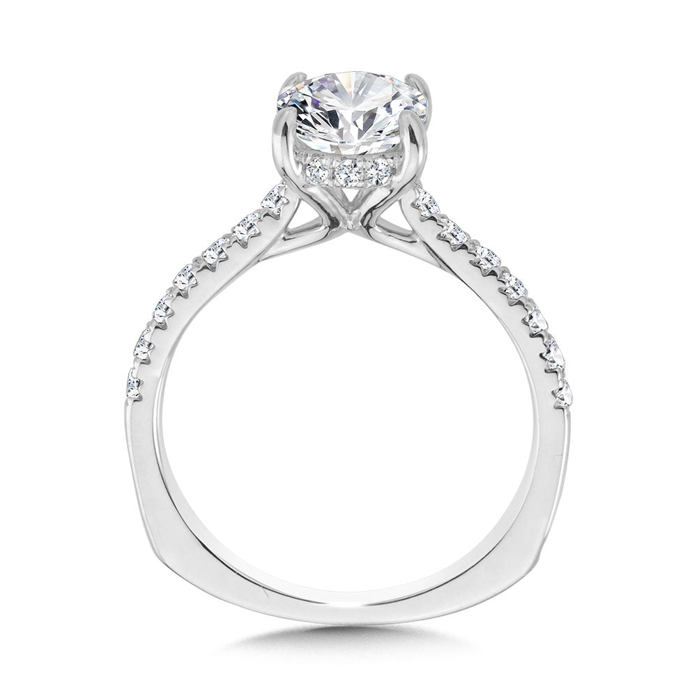 Oval-Cut Straight Hidden Halo Diamond Engagement Ring — R2305W