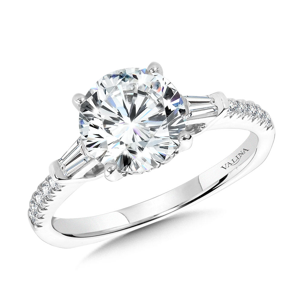 Baguette Accented & Hidden Halo Diamond Engagement Ring — R2306W
