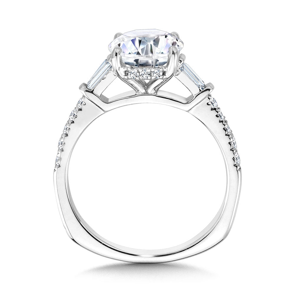 Baguette Accented & Hidden Halo Diamond Engagement Ring — R2306W