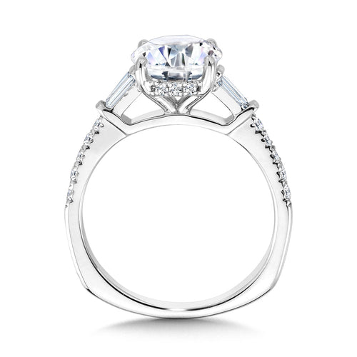 Baguette Accented & Hidden Halo Diamond Engagement Ring — R2306W