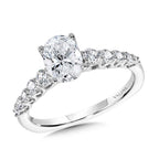 Oval-Cut Graduating Trellis-Set & Hidden Halo Diamond Engagement Ring — R2310W