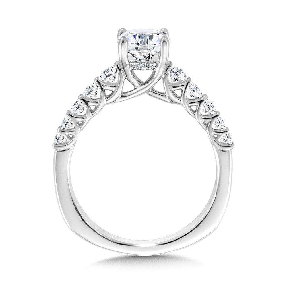 Oval-Cut Graduating Trellis-Set & Hidden Halo Diamond Engagement Ring — R2310W