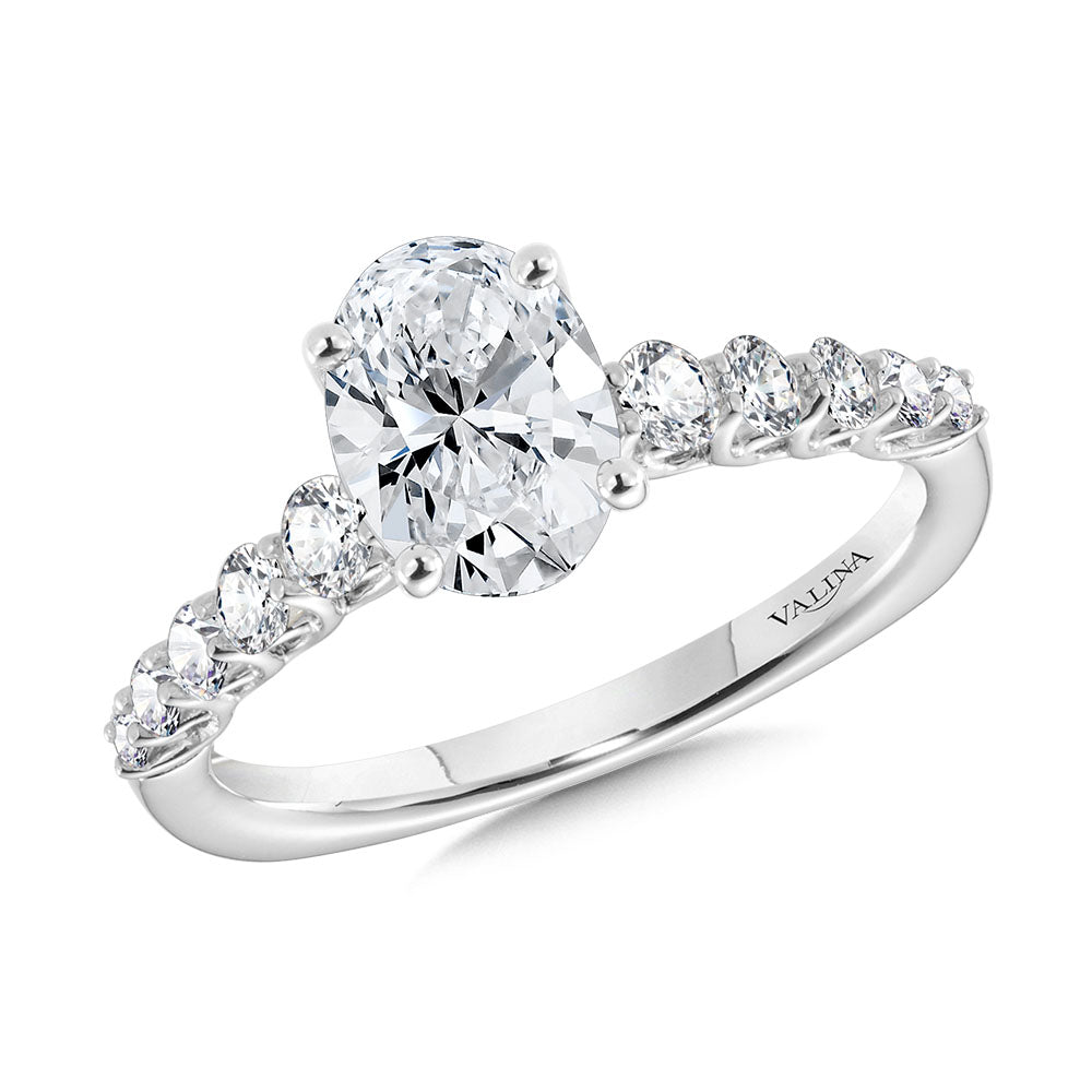 Oval-Cut Graduating Trellis-Set & Hidden Halo Diamond Engagement Ring — R2310W