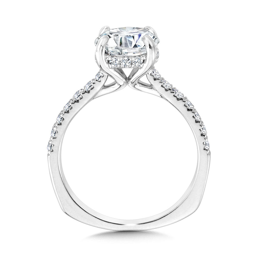 Straight Hidden Halo Diamond Engagement Ring — R2311W
