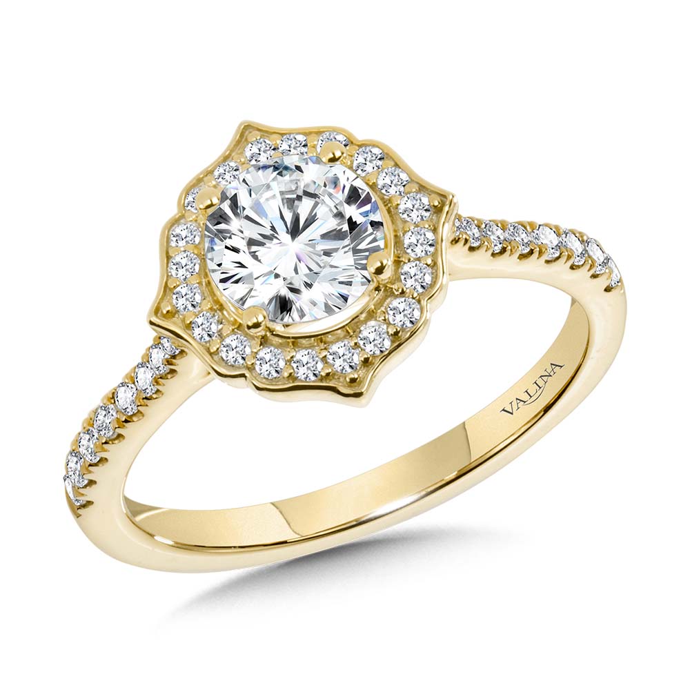 Vintage-Inspired Diamond Halo Engagement Ring — R2313Y-SR