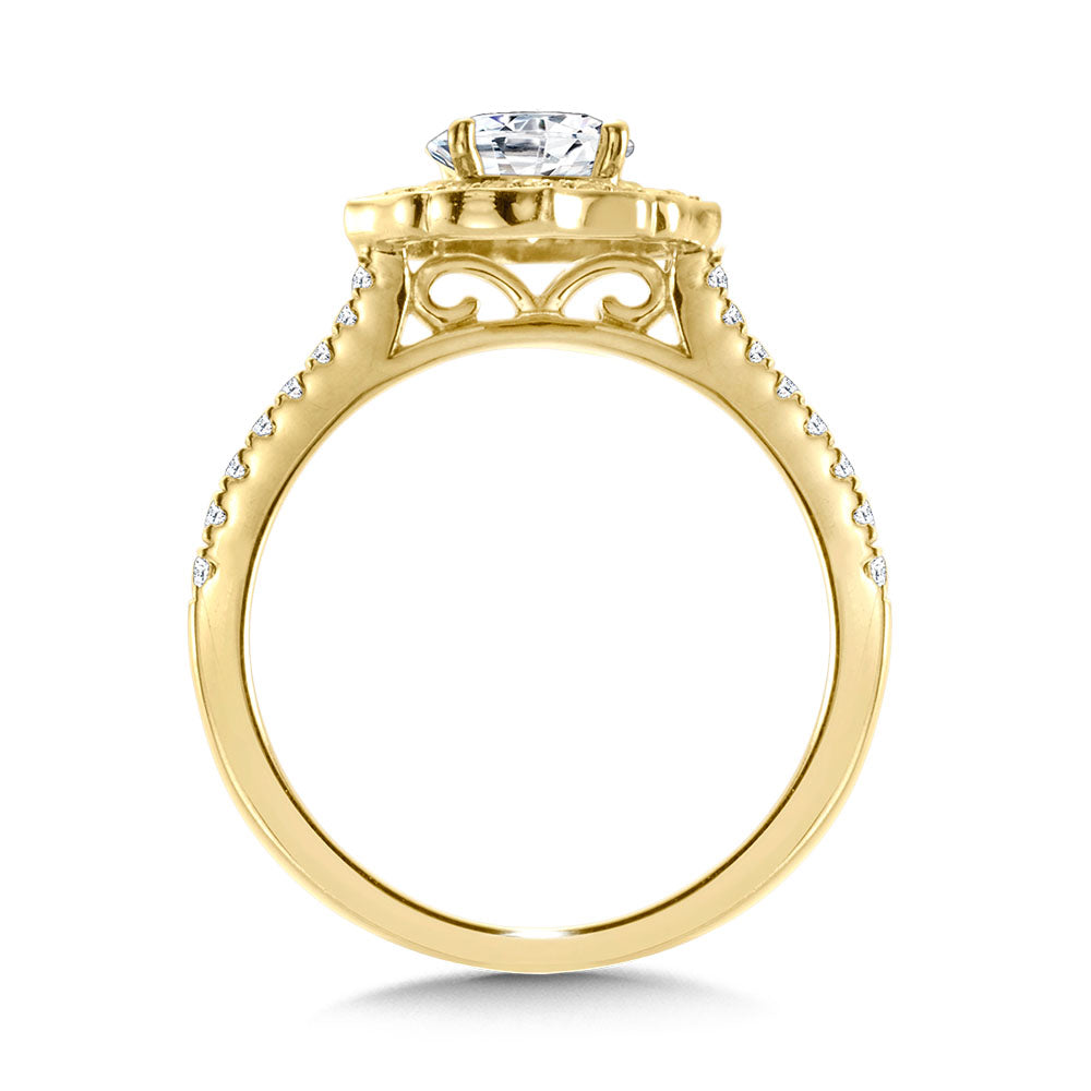 Vintage-Inspired Diamond Halo Engagement Ring — R2313Y-SR