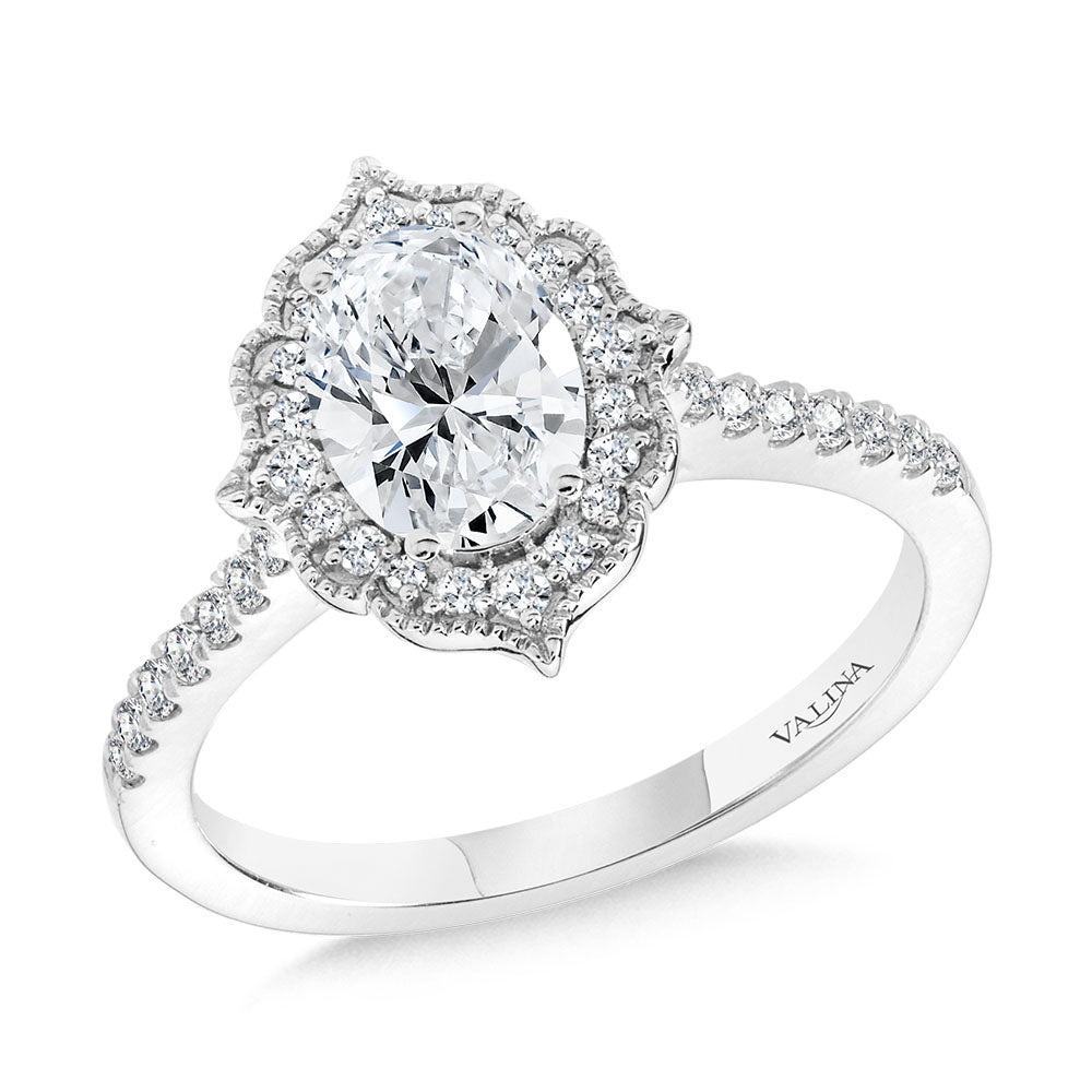 Oval-Cut Straight Hidden Halo Diamond Engagement Ring — R2314W-SR