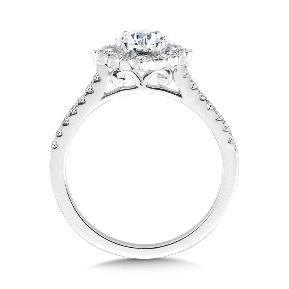 Oval-Cut Straight Hidden Halo Diamond Engagement Ring — R2314W-SR