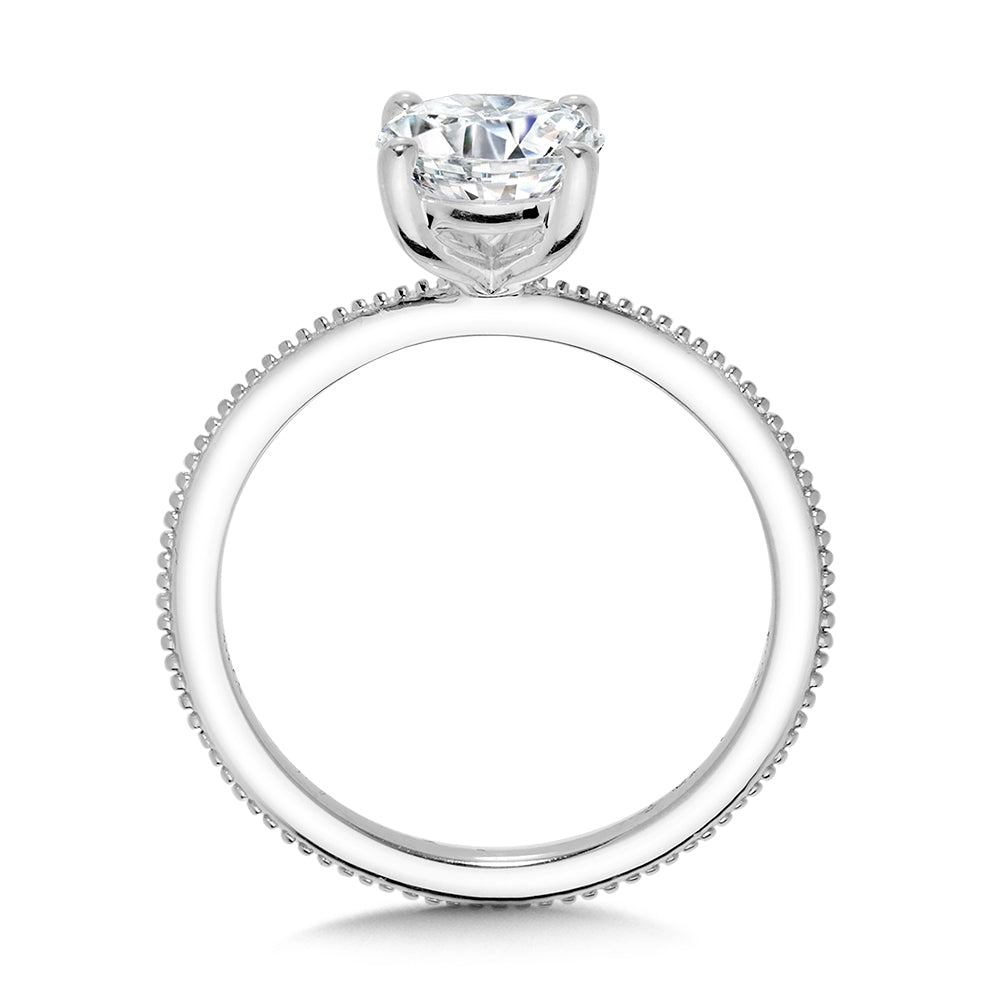 Thin Milgrain-Beaded Solitaire Oval-Cut Diamond Engagement Ring — R2341W-SR