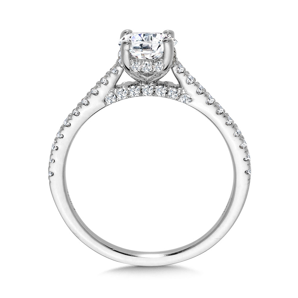Straight Oval-Cut Diamond Engagement Ring w/ Hidden Halo — R2342W-SR