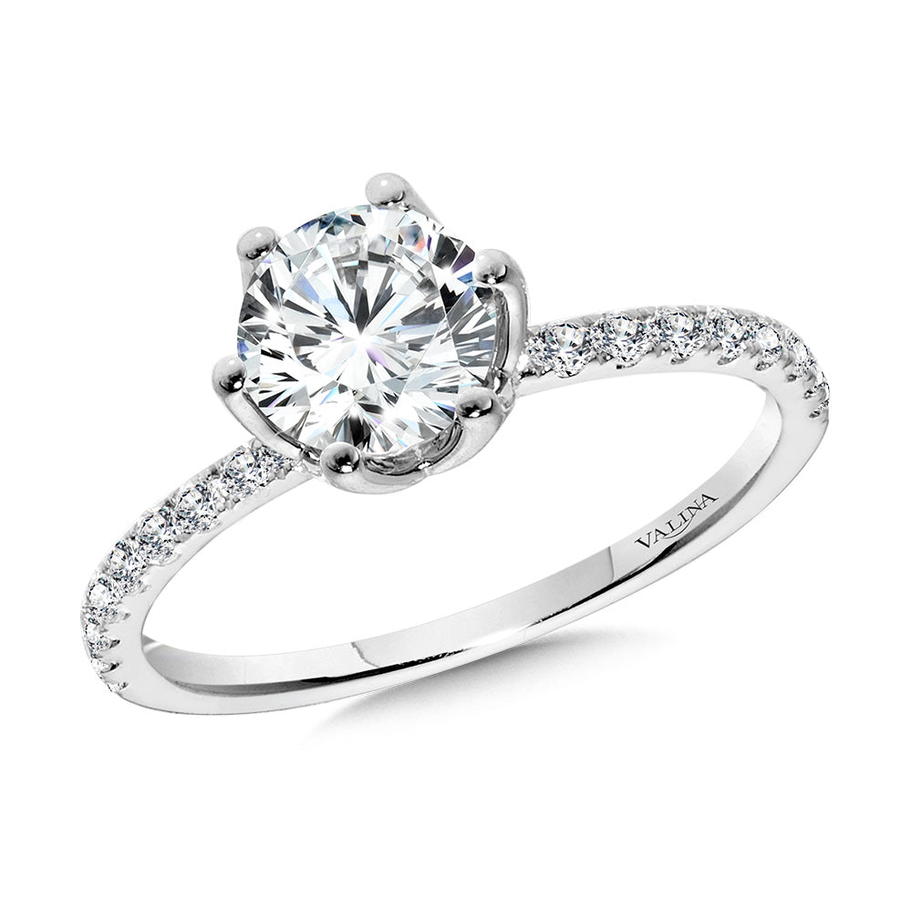 Straight 6-Prong Lotus Diamond Engagement Ring — R2343W-SR