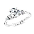 Three-Stone Pear-Accented Diamond Solitaire Engagement Ring w/ Chevron Collar — R2346W