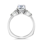 Three-Stone Pear-Accented Diamond Solitaire Engagement Ring w/ Chevron Collar — R2346W