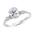 Oval-Cut Diamond & Marquise-Accented Three-Stone Illusion Engagement Ring w/ Chevron Collar — R2348W