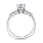 Oval-Cut Diamond & Marquise-Accented Three-Stone Illusion Engagement Ring w/ Chevron Collar — R2348W