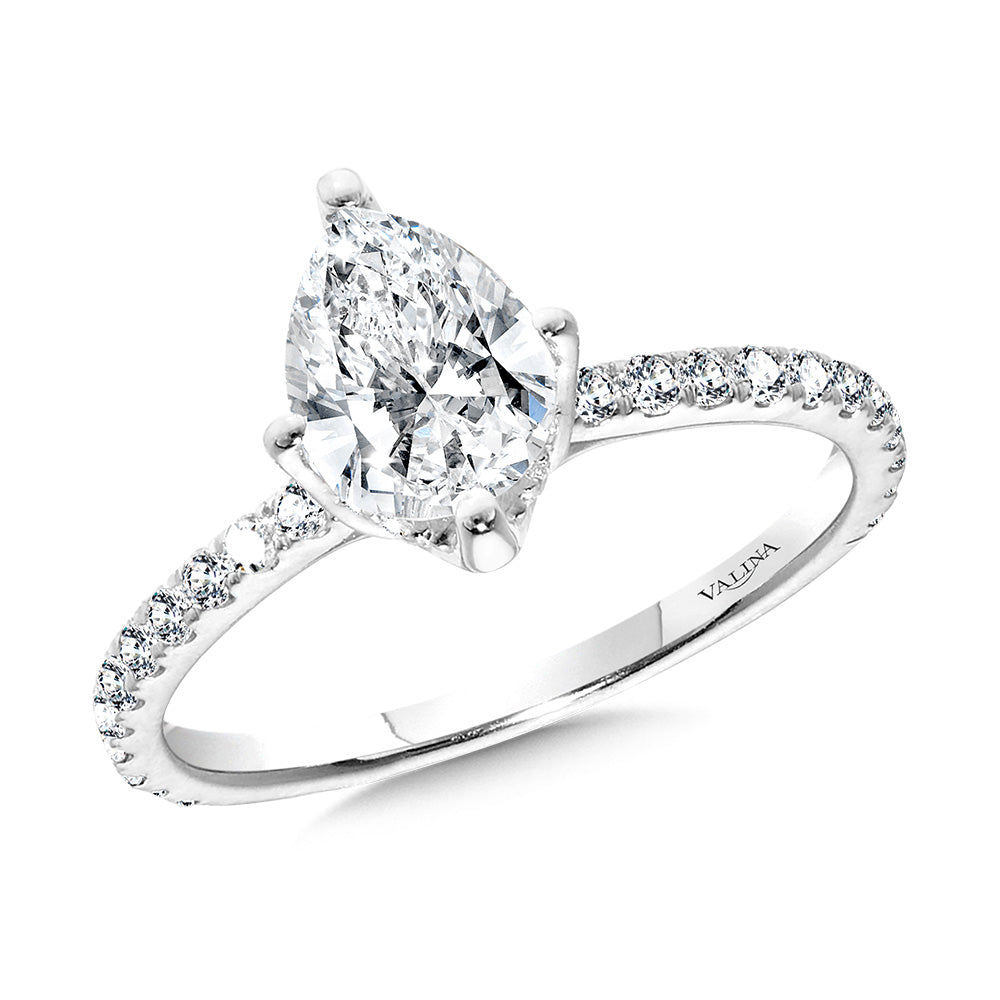 Straight Pear-Cut Hidden Halo Diamond Engagement Ring — R2367W-SR