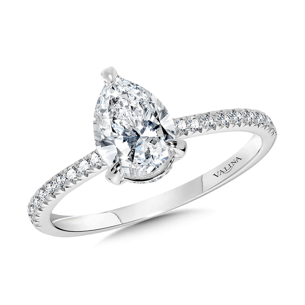 Straight Pear-Cut Diamond & Hidden Halo Engagement Ring — R2369W-SR