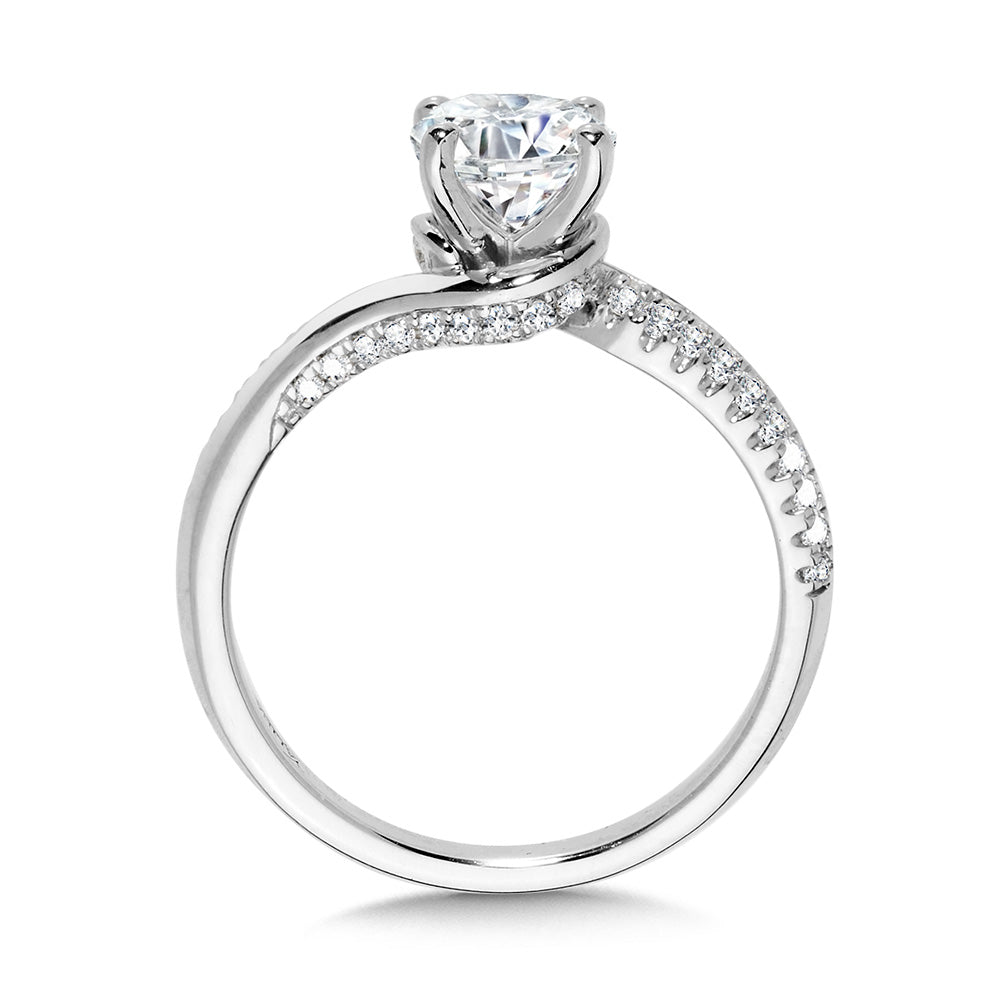 Subtle Diamond Bypass Engagement Ring w/ Hidden Accents — R2370W-SR