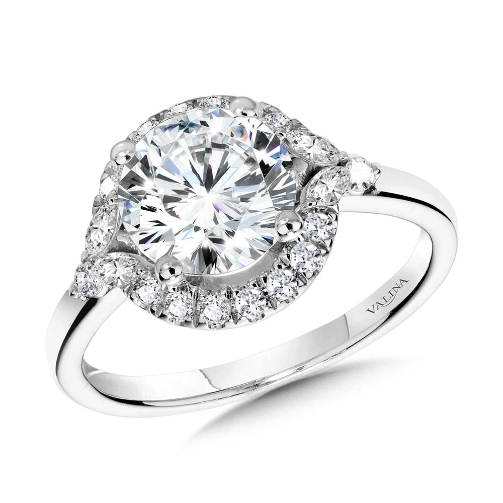Marquise-Accented Diamond Halo Engagement Ring — R2373W-SR