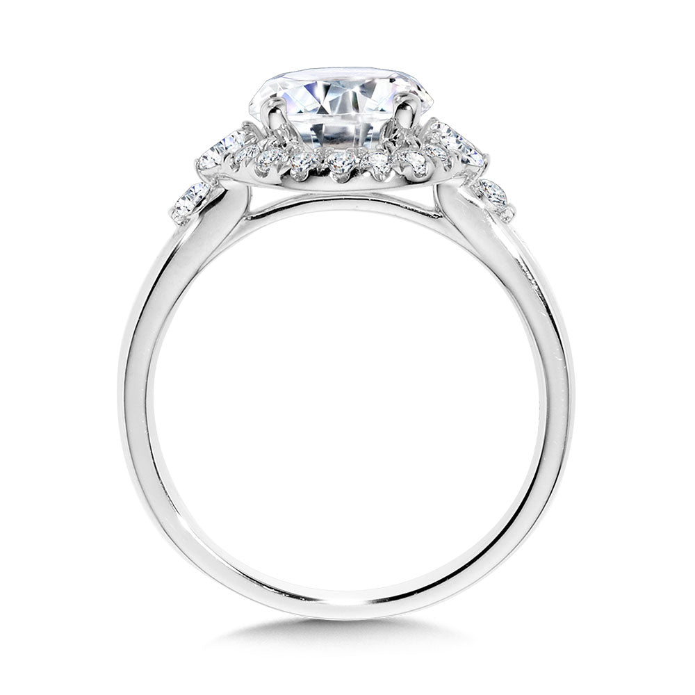 Marquise-Accented Diamond Halo Engagement Ring — R2373W-SR
