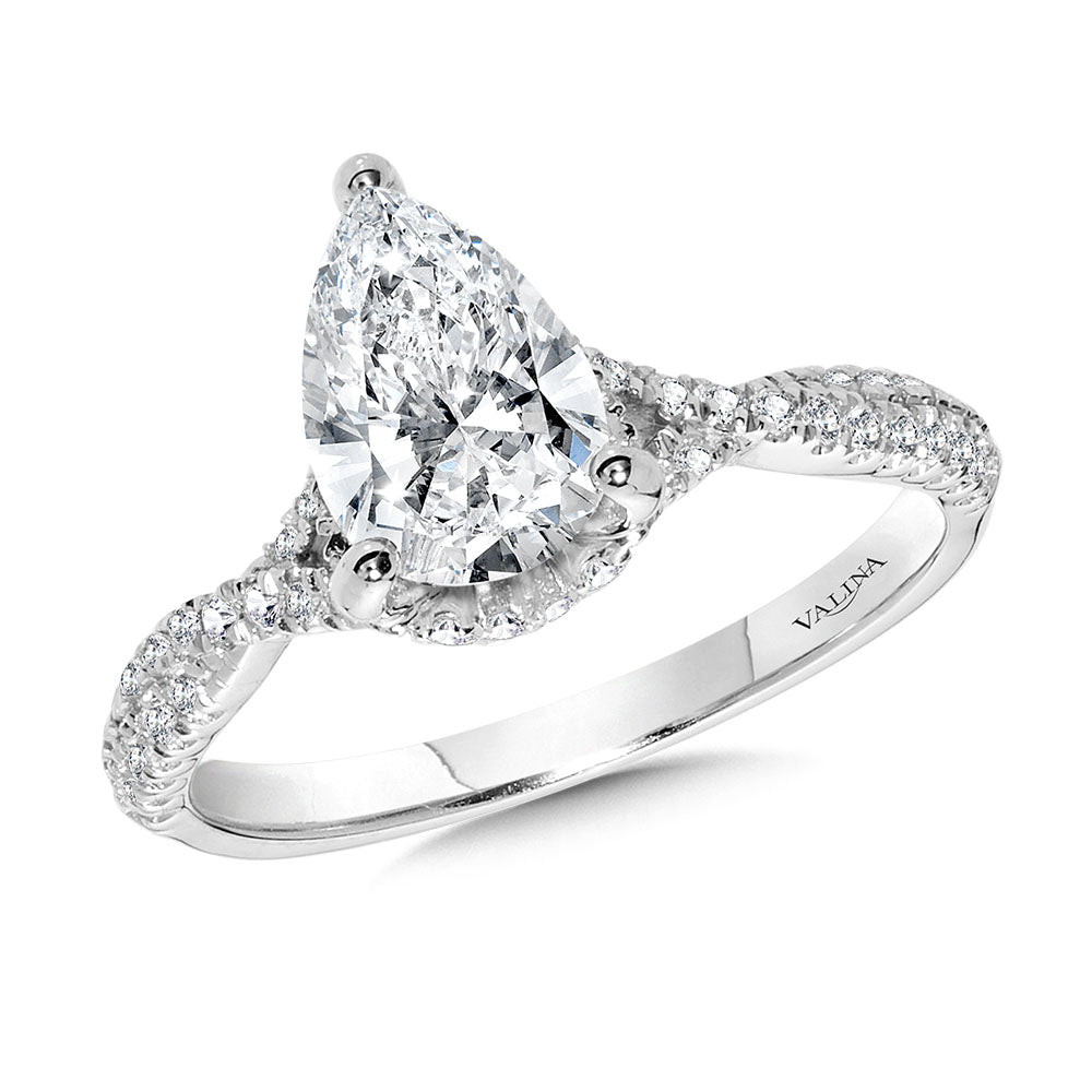 Pear-Cut Criss-Cross Diamond Engagement Ring w/ Chevron Collar — R2375W-SR