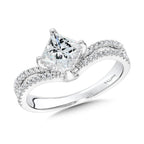 Princess-Cut Hidden Halo, Split Shank, & Chevron-Shaped Diamond Engagement Ring w/ Compass Prongs — R2378W-SR