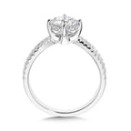Princess-Cut Hidden Halo, Split Shank, & Chevron-Shaped Diamond Engagement Ring w/ Compass Prongs — R2378W-SR