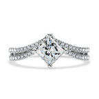 Princess-Cut Hidden Halo, Split Shank, & Chevron-Shaped Diamond Engagement Ring w/ Compass Prongs — R2378W-SR