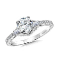 Baguette-Accented & Milgrain-Beaded Vintage Diamond Engagement Ring — R2379W-SR