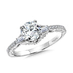 Baguette-Accented & Milgrain-Beaded Vintage Diamond Engagement Ring — R2379W-SR