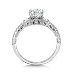 Baguette-Accented & Milgrain-Beaded Vintage Diamond Engagement Ring — R2379W-SR